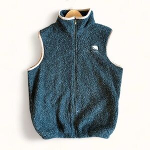 Vintage Glacier National Park Sherpa Fleece Vest Dark Green Mens Unisex size L